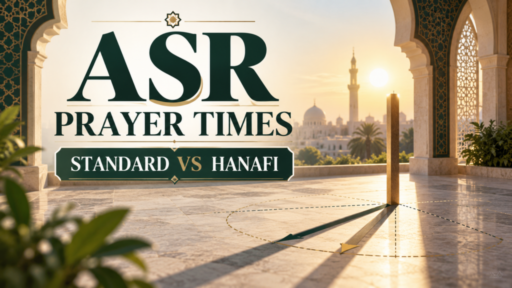 Standard and Hanafi Asr prayer-time shadow comparison